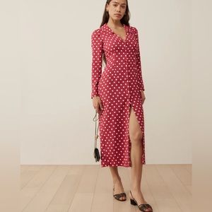 Reformation Scarlet Polka Dot Midi Dress